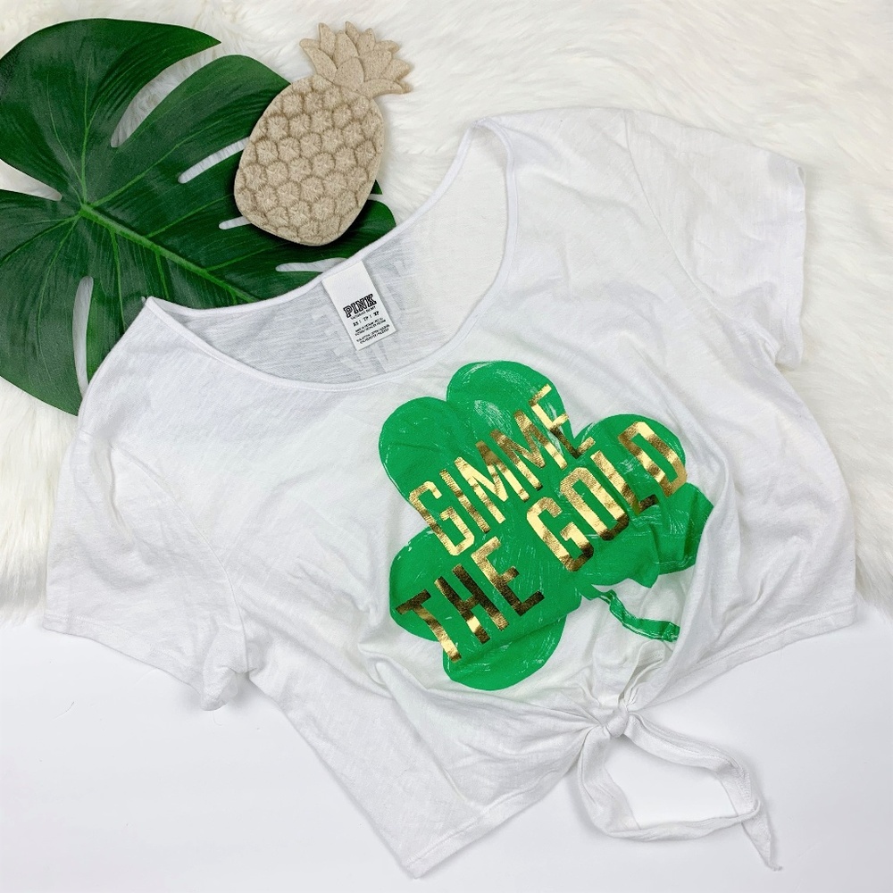 Victoria's Secret Pink St. Patrick's Day Shirt Women’s XS Cropped Top Tie Front!